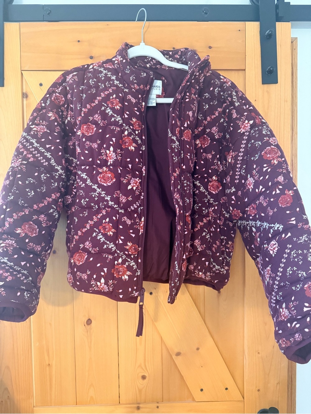 Floral Quilted Puffer Jacket - Burgundy